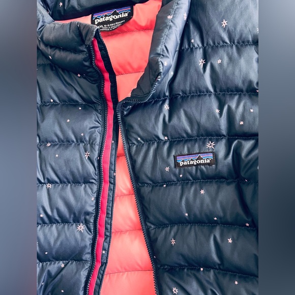 Patagonia Girls Down Jacket XXL 16-18 Great Conditions,navy w pink stars,Minty!! - Picture 4 of 12